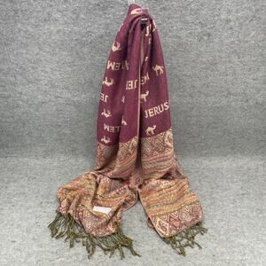 JERUSALEM Scarf ~ Israeli ~ Holy Land Scarf 100% Cashmere Burgundy Camel Soft